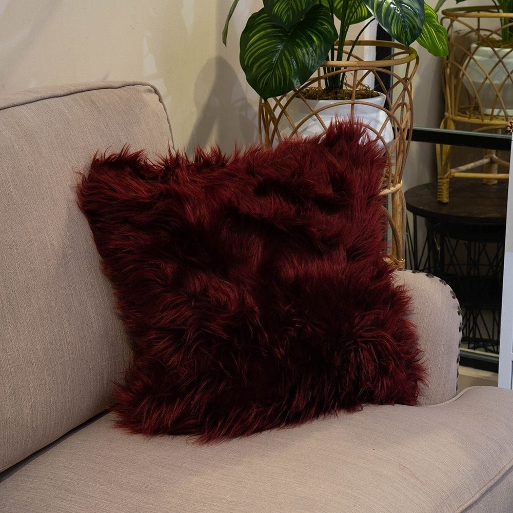 Burgundy fur throw pillows sale