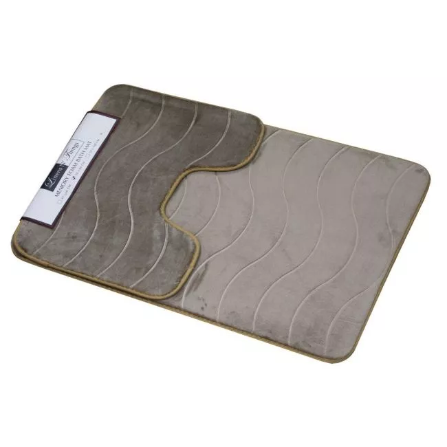 LINENS N' THINGS Memory Foam Bathroom Mat Wave 2 Piece Set Taupe AllHome