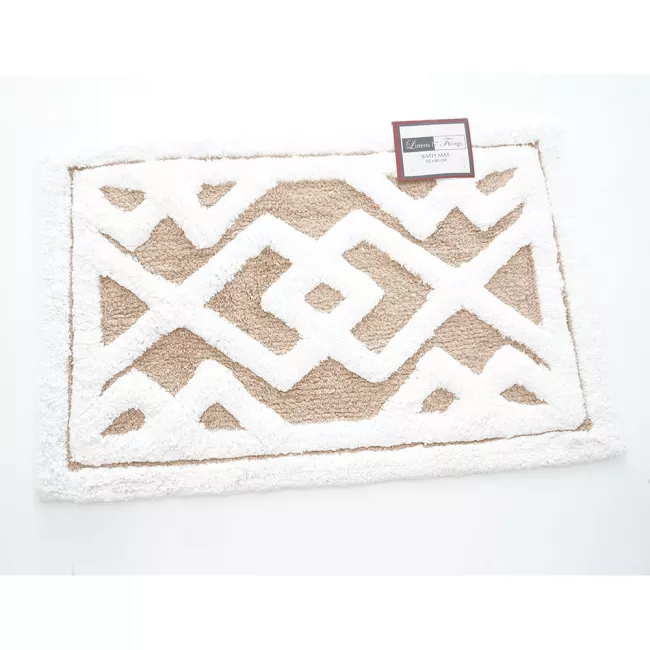 LINENS N' THINGS Cotton Bathroom Rug Beige Embossed Diamond Design 50